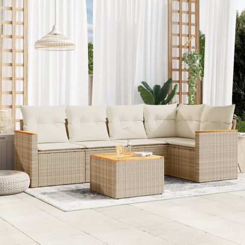 Vidaxl Salon De Jardin Avec Coussins 6 Pcs Beige Résine Tressée