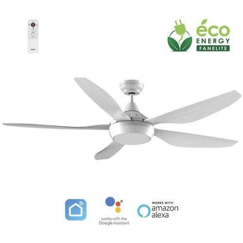 Fanelite - Ventilateur de plafond 137 cm blanc ABACO - Moteur DC 35W - Lumière LED 20W dimmable 3 couleurs - Wifi - Contrôles vocaux - Silencieux