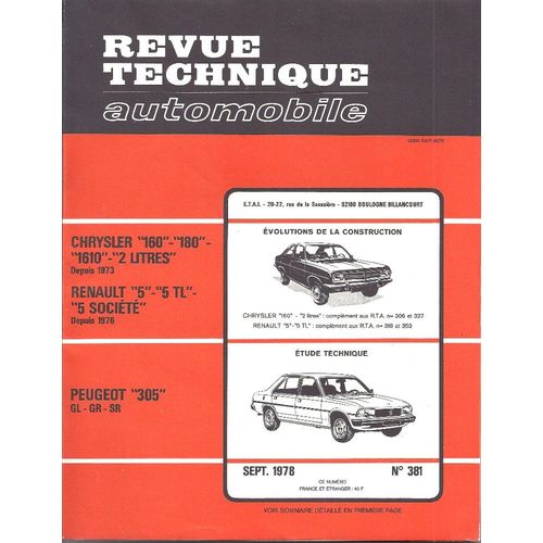 Rta 381 ¿ Peugeot 305 ¿ Chrysler, Renault R5  ¿ Sept 1978