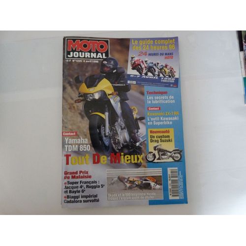 Moto Journal  N° 1225 : Yamaha Tdm 850; Un Custom Drag Suzuki; Les Secrets De Lubrification;Okada Et Le 500 Bicylindre Honda Frolent L'exploit Avant De Chuter