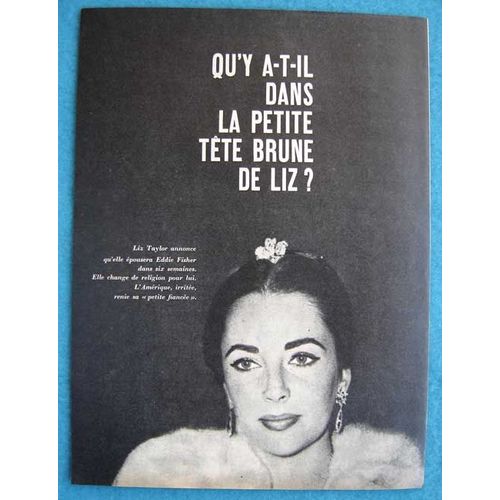 Paris Match N°522, Coupure De Presse: Liz Taylor, Eddie Fisher