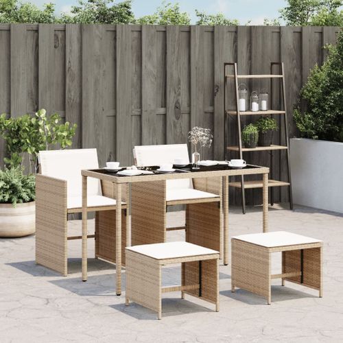Vidaxl Ensemble À Manger De Jardin Avec Coussins 5pcs Beige Poly Rotin