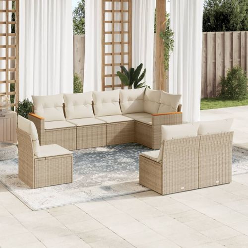 Vidaxl Salon De Jardin Avec Coussins 8 Pcs Beige Résine Tressée