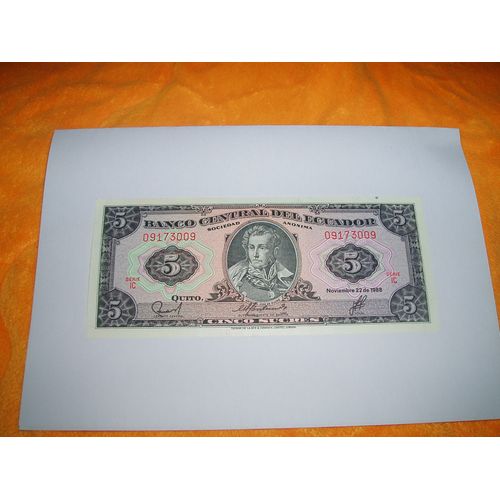 Billet Neuf De 5 Sucres Equateur / Banco Central Del Ecuador Annee 1988
