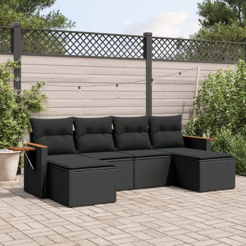 Vidaxl Salon De Jardin 6 Pcs Avec Coussins Noir Résine Tressée