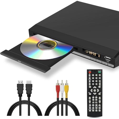 Lecteur DVD HD avec Port HDMI, Lecteurs DVD Région Gratuits pour Smart TV, Cable de Sortie HDMI/RCA Inclus, Mémoire de Pause, PAL/NTSC intégré, Lecteurs CD pour la Maison (Non Blu-Ray)