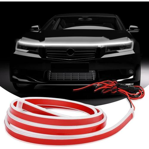 Bande Lumineuse Led Ext¿¿Rieure De Voiture, Bande De Phare De Voiture 180 Cm Dynamic Scan Start Up Hoodbeam Kit Strip Lights Flexible Car Hood Light Pour Voiture Suv Pick-Up Remorque, Blanc