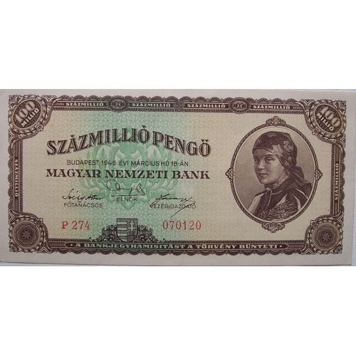 Billet 100million Pengö 1946 Hongrie