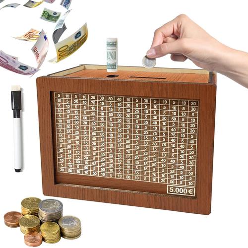 Tirelire r¿¿tro en bois avec compteur, 5000 euros, tirelire ¿¿ cocher, la nouvelle tirelire pour billets pour adultes et enfants, marron fonc¿¿, 20 x 14,5 x 7,6 cm