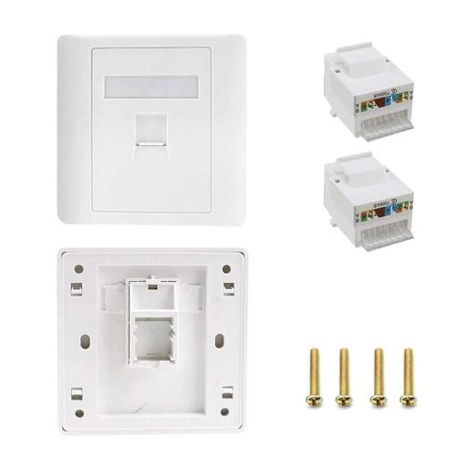 Prise Murale RJ45 Cat 6 2pcs Ethernet Prises 1 Port Type 86 Module R¿¿seau Plaque Murale pour Cable Plat Sans Perforation pour Interface RJ45 ¿C Mat¿¿riau Ignifuge PC ¿C R¿¿utilisable