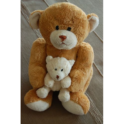 Doudou Peluche Maman Ours Marron Et Son Bébé Beige_Nounours_