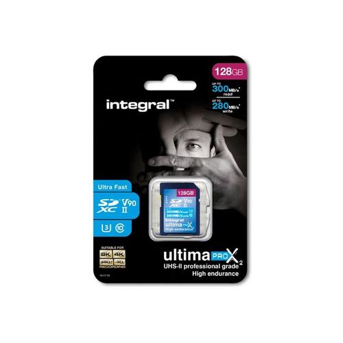 Integral UltimaPro X2 - Carte mémoire flash - 128 Go - Video Class V90 / UHS-II U3 / Class10 - microSDXC UHS-II