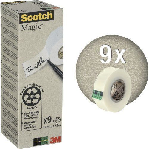 Boîte De 9 Rubans Scotch Magic Bague Carton Recyclé 19mmx33m