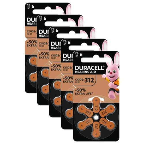 Duracell Lot de 5 Packs 6 Piles Auditives Hearing Aid EasyTab 312 (PR41)