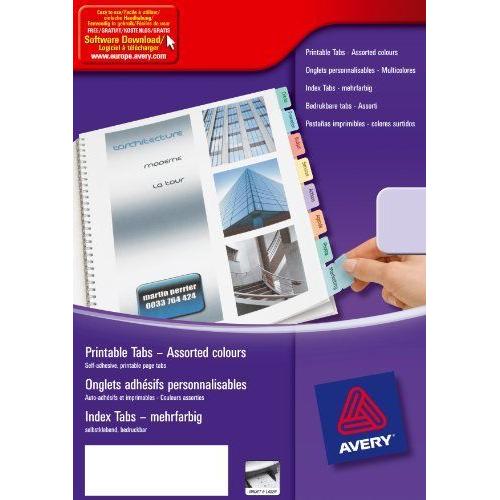 Avery - Lot De 4 Planches Pour Imprimer 96 Onglets Pour Personnalisation Pc Et Imprimante