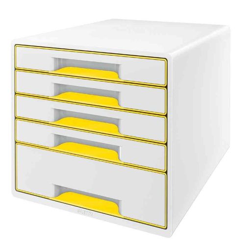 Leitz Bloc De Classement Wow Cube, 5 Tiroirs, Blanc/Jaune