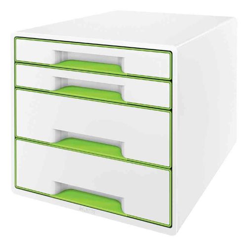 Leitz Bloc De Classement Wow Cube, 4 Tiroirs, Blanc/Vert