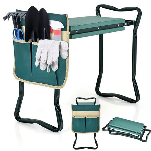 Tabourets De Jardinage Pliable Avec Coussin Eva Genouillère De Jardin 2 En 1 Cadre En Métal Avec 1 Grande Pochette À Outils Charge 150 Kg Vert Helloshop26 20_0004297