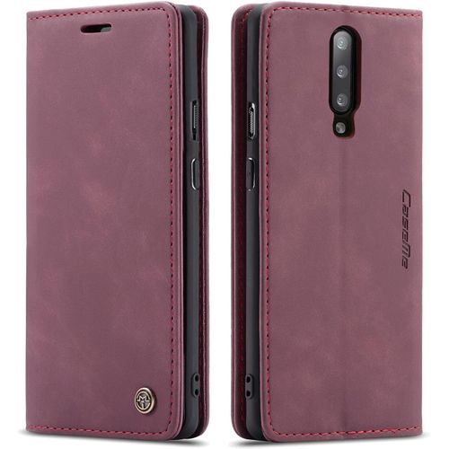 Coque Pour Oneplus 7 Pro,Portefeuille Housse En Cuir Flip Case,Avec Porte Cartes,Fonction De Support,Fermeture Magn¿¿Tique - Vin Rouge