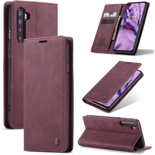 Coque Pour Oneplus Nord,Portefeuille Housse En Cuir Flip Case,Avec Porte Cartes,Fonction De Support,Fermeture Magn¿¿Tique - Vin Rouge