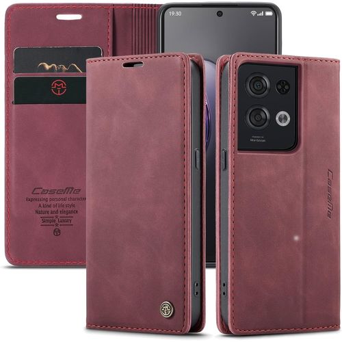 Coque Pour Oppo Reno 8 Pro 5g,Portefeuille Housse En Cuir Flip Case,Avec Porte Cartes,Fonction De Support,Fermeture Magn¿¿Tique - Vin Rouge