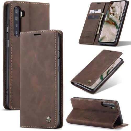 Coque Pour Oneplus Nord,Portefeuille Housse En Cuir Flip Case,Avec Porte Cartes,Fonction De Support,Fermeture Magn¿¿Tique - Caf¿¿