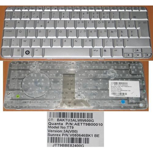 Clavier Azerty Belge / Belgian Pour Pavilion TX2000 TX2100 TX2500 TX2 Series, Gris Clair / Silver, Model: TT9 3A(V00), P/N: AETT9B00010, V080646BK1, JTT9BBE82400G