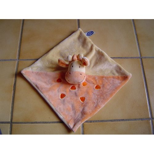 Doudou Girafe Plat Jaune Et Orange "Mots D'enfants"