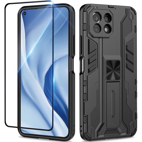 Coque Pour Xiaomi Mi 11 Lite 5g Ne /5g /4g Avec Verre Tremp¿¿, Outdoor Antichoc De Qualit¿¿ Militaire Coque Avec B¿¿Quille Anti Rayure, Compatible Support De Voiture Magn¿¿Tique