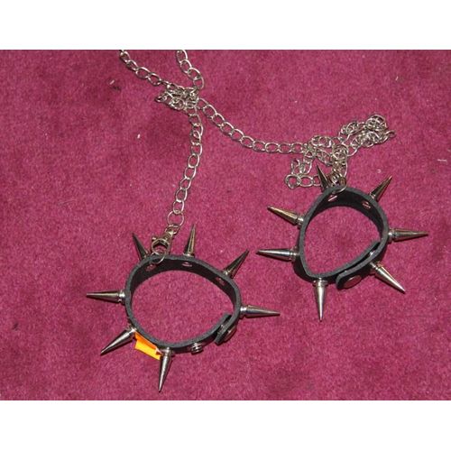 Laisse Chaine Métal Cuir Clou Gothique Bracelet + Bracelet