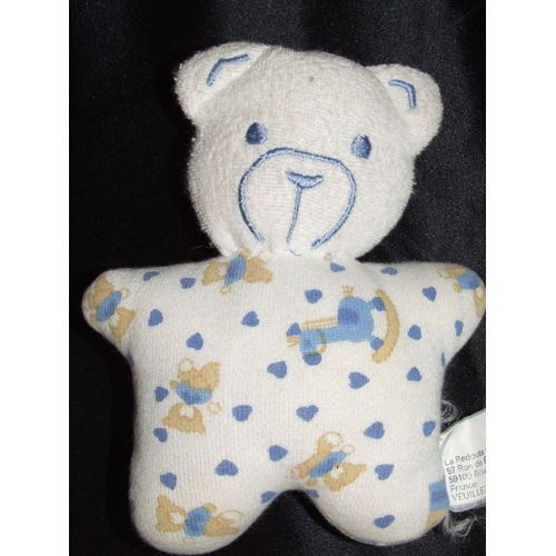 Ours La Redoute Doudou Blanc Bleu Peluche Ourson 16 Cm