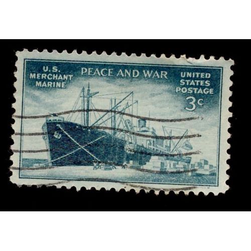 Timbre U S A, Peace And War, U. S. Marchant Marine, 3 Cents U S Postage, Oblitéré