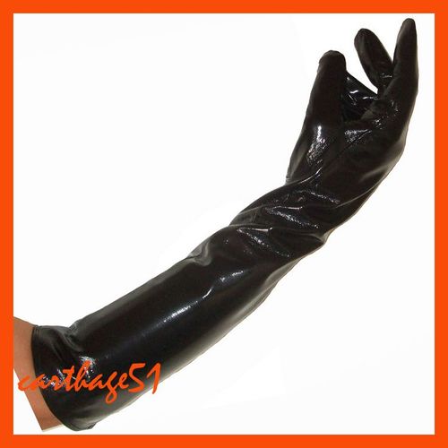 Gants Femme Longs Opéra Doublé - Cuir Verni Noir - Taille 8 Ou 8,5