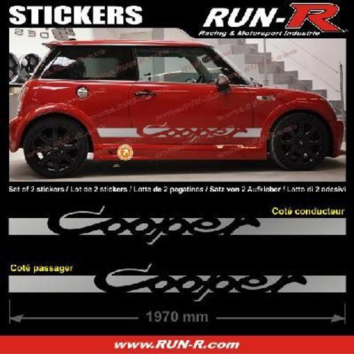 2 Stickers Mini Cooper 197 Cm - Argent - Adnauto