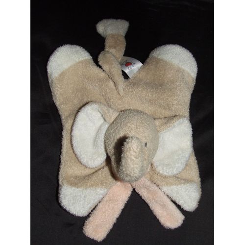 Elephant Baby Club Doudou Plat Marron Beige Écharpe Saumon Peluche 24 Cm