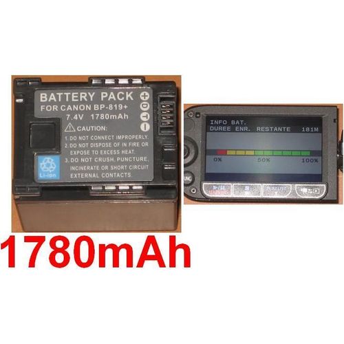 Batterie Pour Canon **Info-Lithium** BP-819 BP819 Vixia HF10 HF11 HF100 HG20 HG21 FS10 FS11 FS100, Flash Memory Camcorder FS10 FS100 FS11 **1780mAh**