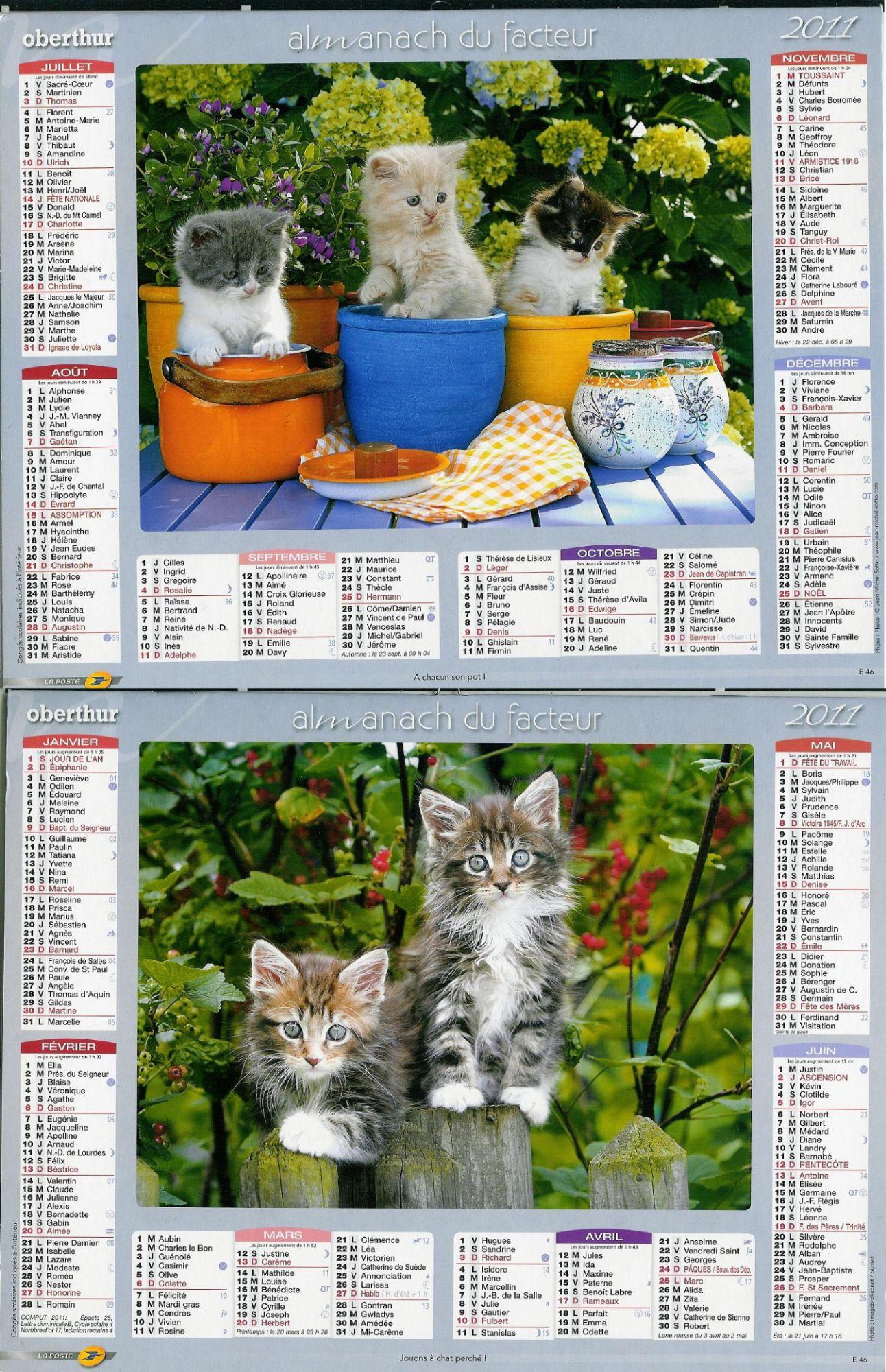 Calendrier Ptt 2023 Calendrier Almanach Ptt La Poste 2011 Chatons | Rakuten