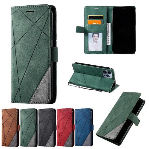 Étui Pour Iphone 15 Pro Max Portefeuille Flip Folio Magnétique Antichoc Porte-Cartes Kickstand Cuir Pu - Vert
