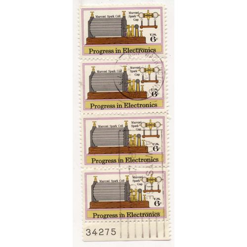 Timbre U S A, Progress In Electronicsmarconi Spark Coil, Marconi Spark Gap, U. S. 6 Cents, Oblitéré