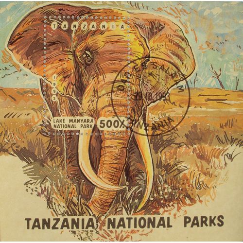Tanzanie..Autocollant Elephant Avec Timbre.Lake Manyara."Tanzania National Parks"(Timbre Sans Valeur Postale.)