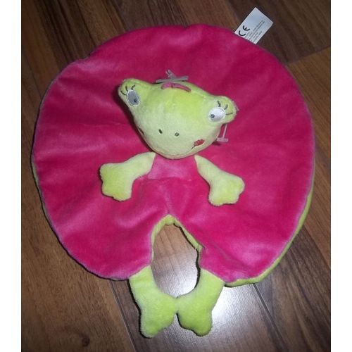 Doudou Peluche Grenouillle Nicotoy Kiabi Plate Rose Fushia Et Verte Vert Anis Nenuphar Et Couronne
