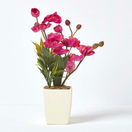 Orchidée artificielle rose en pot ivoire 40 cm