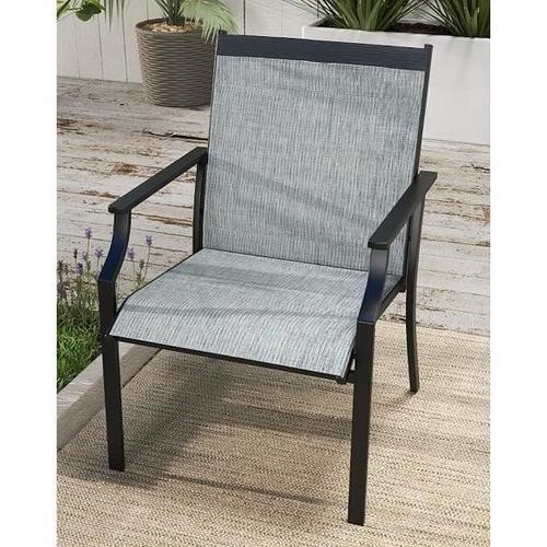 Costway Lot De 2 Chaises Fauteuils De Jardin En Textilène -Cadre En Métal, Dossier Incurvé, Charge 150kg -Terrasse Piscine - Gris