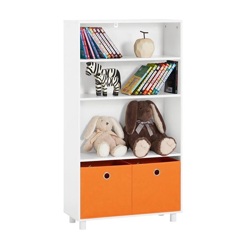 Sobuy Bibliothèque Pour Enfant Étagère Enfant Rangement Pour Livres Et Jouets Meuble Enfant Meuble De Rangement Pour Chambre D¿Enfant, 3 Étagères Et 2 Boîtes De Rangement, 60x25x110 Cm, Kmb68-W