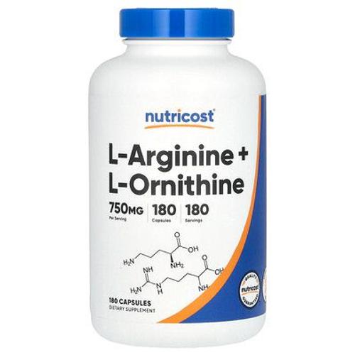 Nutricost L-Arginine + L-Ornithine, 750 Mg, 180 Capsules 