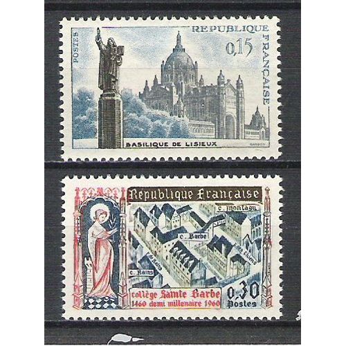 France, 1960, Basilique De Lisieux, 5è Centenaire Du Collège Sainte-Barbe À Paris, N°1268 & 1280, Neufs.