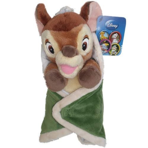 Peluche Doudou  Bambi Enveloppé Dans Une Couverture Verte
