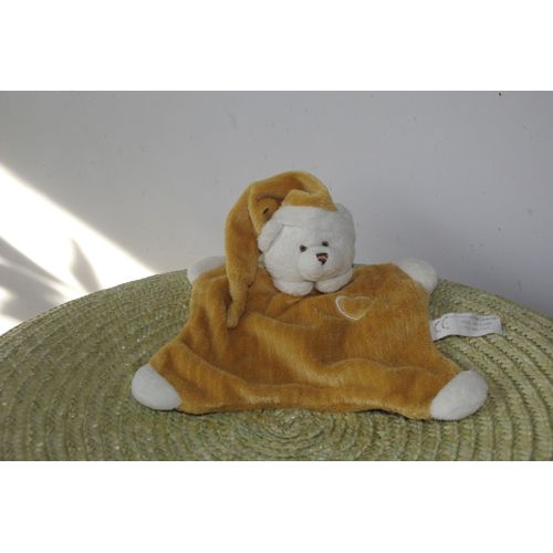 Doudou Plat Tete D'ours Marron Moutarde