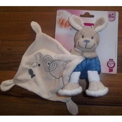 Doudou Lapin Pommette Pomette Bleu Velours Grosses Cotes Mouchoir Poisson Gris Et Ronds