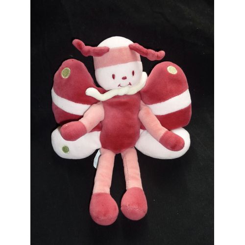 Doudou "Sucre D'orge", Semi Plat, Papillon Rouge Foncé Rose, 22 Cm